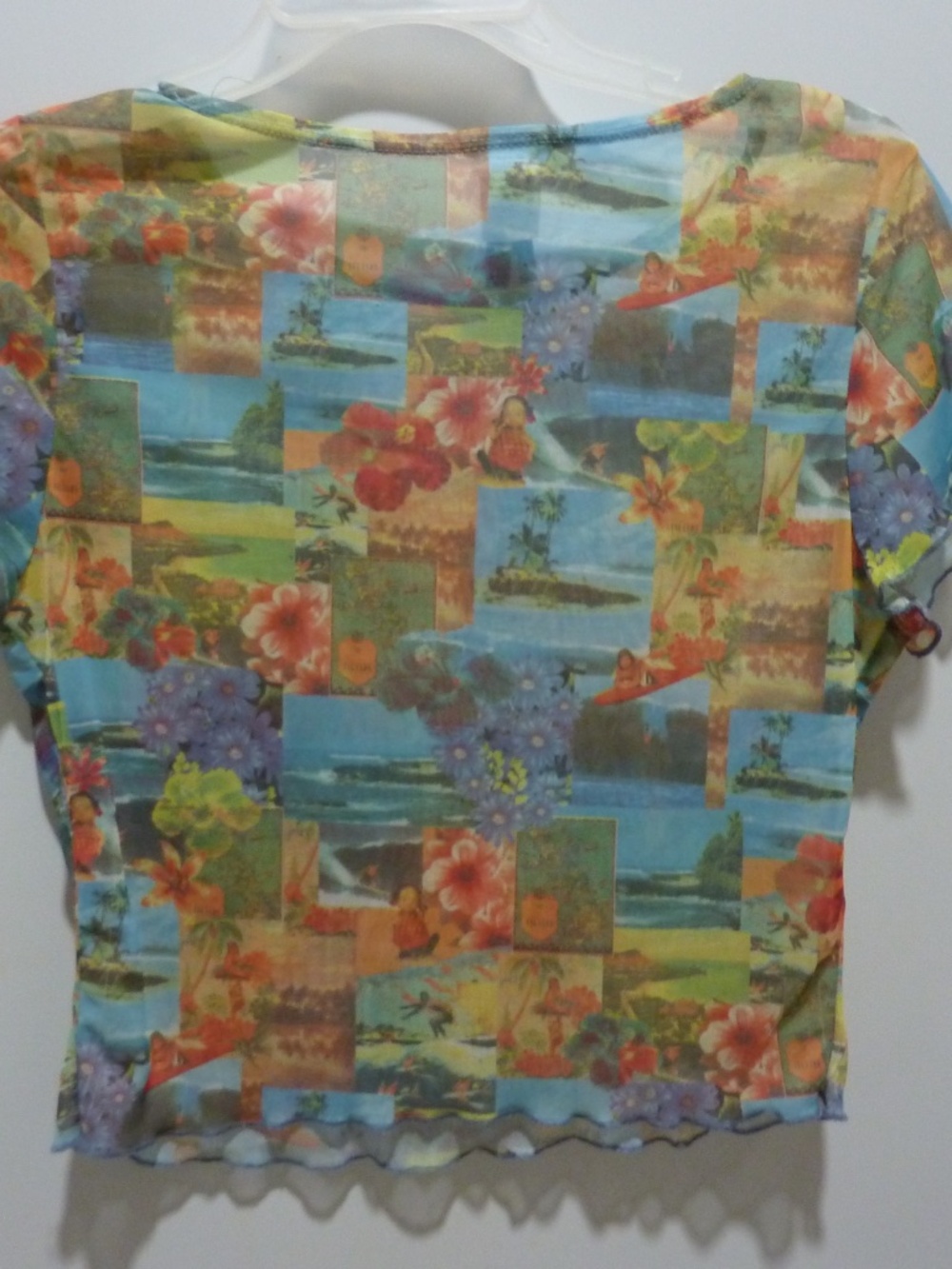 CORAL KEY Sheer  Mesh Cropped Short Sleeve Top Women's SIZE S